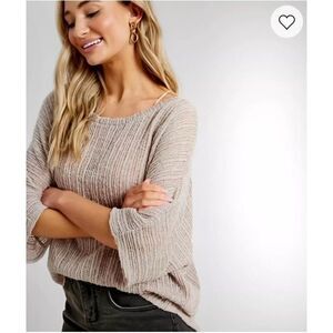 Cherish Open Weave Top Off Taupe S